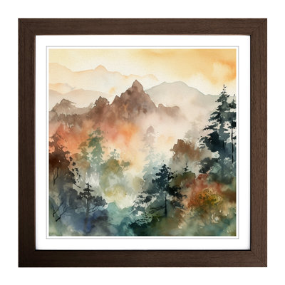 Japanese Mountains Watercolour No.2 - Single Picture Frame Print on Wood