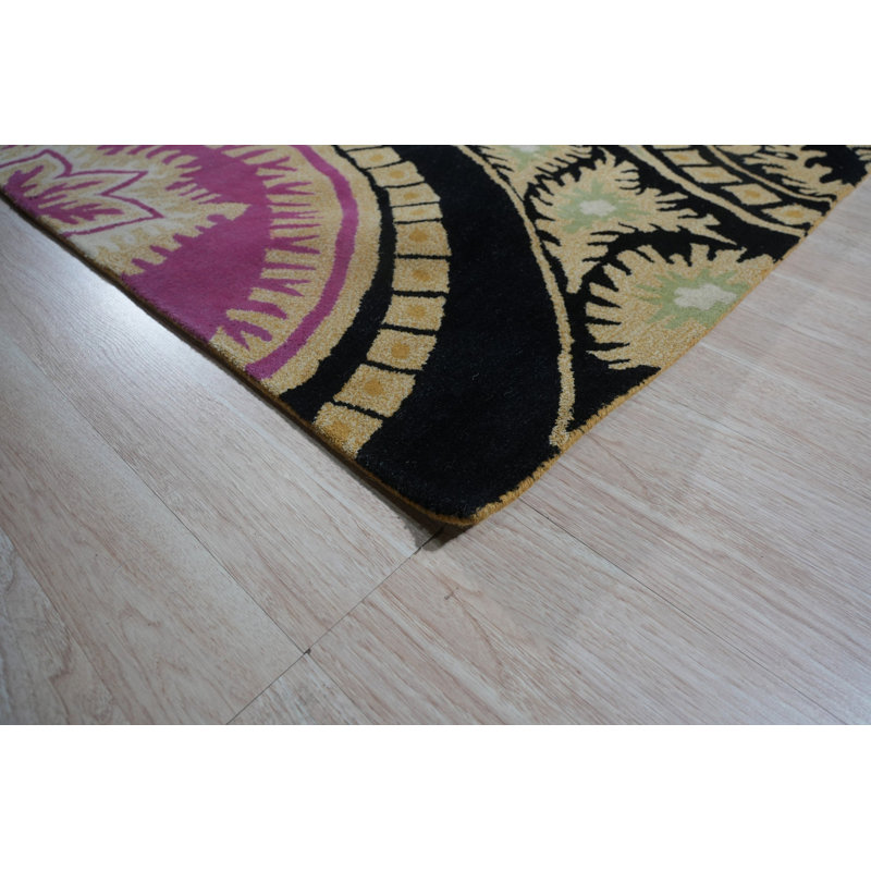 Opulent Nina Black Hand Tufted Wool Orange Transitional Floral Area Rug, Square 7'9"