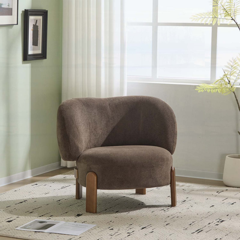 Élégant fauteuil à oreilles avec pieds en bois pour un confort ultime, Marron foncé