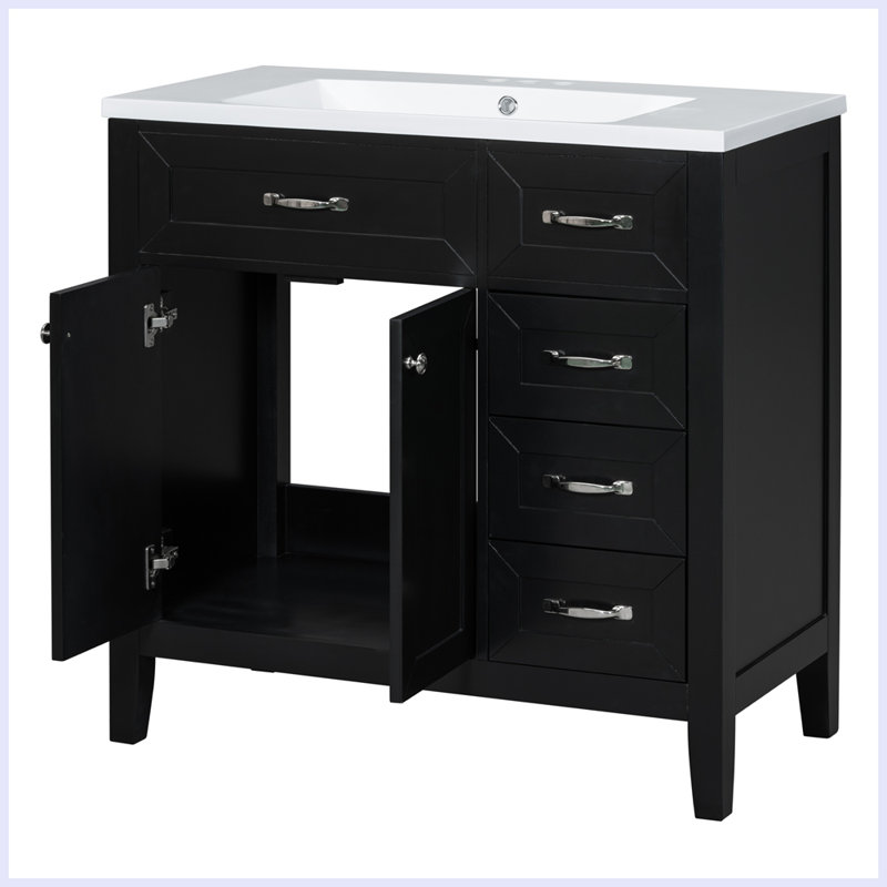 Ensemble de meuble-lavabo moderne avec lavabo et tiroirs, Noir