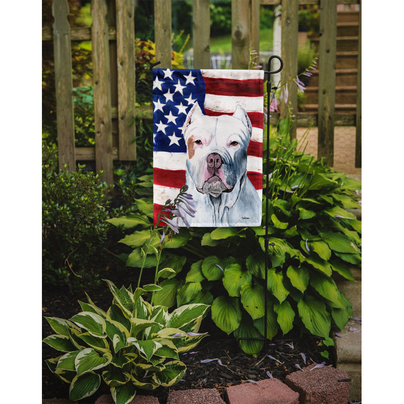 2 côtés en polyester de 2 côtés american drapeau de jardin, Poméranien blanc