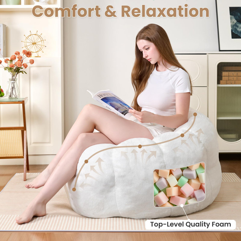 Bean Bag Chairs for Adults, White Faux Fur