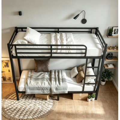 Lit superposé simple au-dessus de simple TG pour adultes, structure de lits superposés robustes avec échelle intégrée et garde-corps pleine longueur, lits superposés faciles à assembler pour chambre à coucher, chambre d'amis, dortoirs, réduction du bruit, matelas non inclus, noir