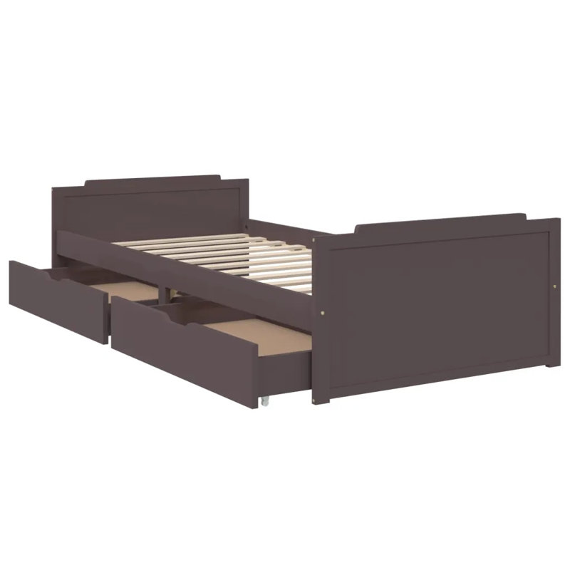 Addonis EU Single - 90 X 200 Cm Solid Wood Storage Bed, Dark Brown