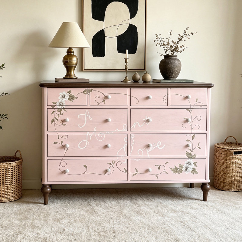 Buffet artistique en bois peint