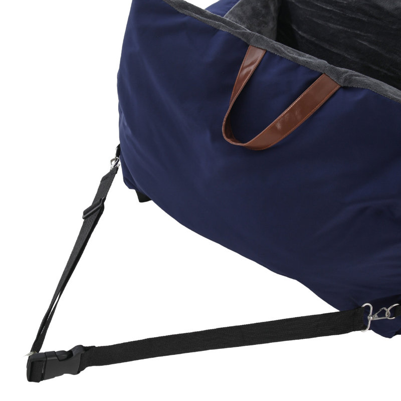 Plush Pet Car Seat Bed with Handle and Adjustable Strap, Navy