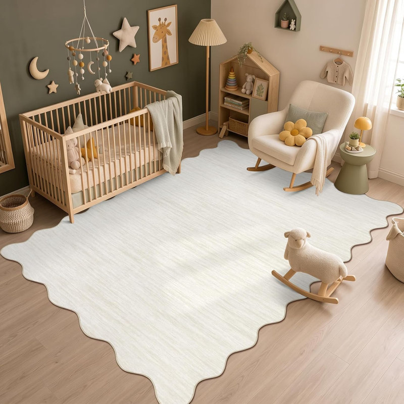 Tapis festonné à bordure festonnée, Green, 5 x 7 pi