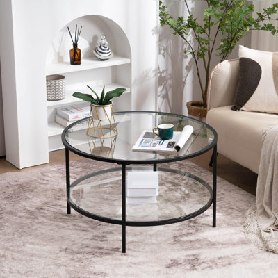 VINGLI Double Coffee Table Round Glass 78*78*49Cm