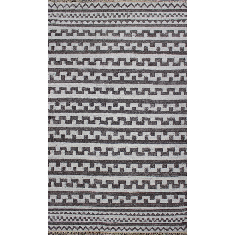 Tapis décoratif à motif abstrait noir/gris noué à la main Patridge, Rectangle de 5 pi x 8 pi