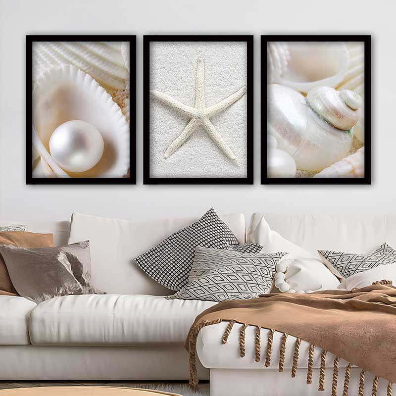 Ensemble de 3 peintures élégantes encadrées décoratives, 13,8 x 17,7 pouces chacune | 100% bois avec cadre 100% polystyrène (épaisseur: 0,8 pouce) | Impression numérique UV, parfaite pour le salon et la décoration intérieure