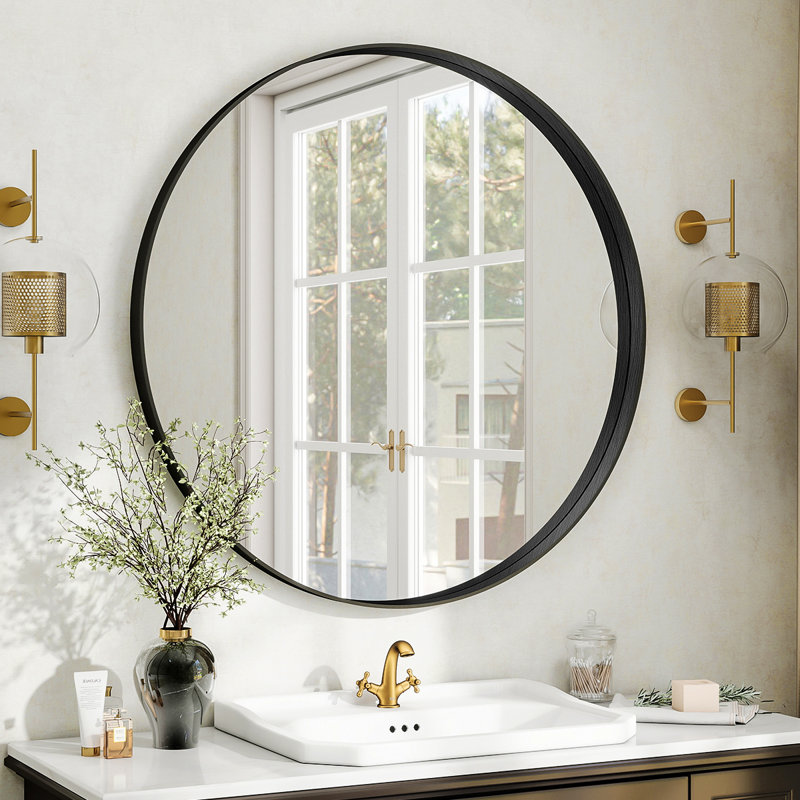 Miroir mural, 32 po x 32 po, Noir