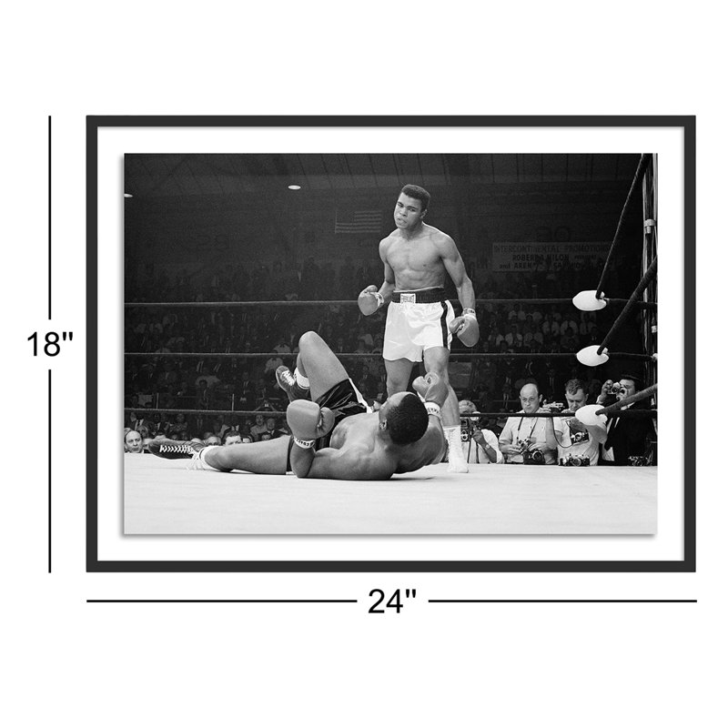 Boxers Muhammad Ali and Sonny Liston Fighting by Getty Images - Photograph on Paper, 18" H x 24" W, Black Maple Framed