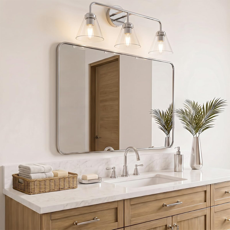 Luminaire de meuble-lavabo moderne avec abat-jour en verre transparent, Chrome poli, 3