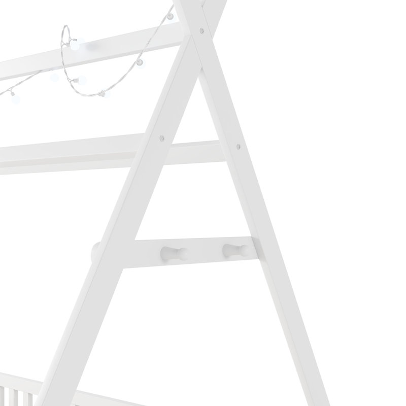 Lit simple à plancher bas en forme de maison simple avec lumière DEL, toit amovible, barrières de sécurité, White