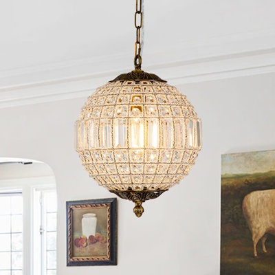 Engles Antique Bronze Vintage Crystal Globe Pendant Chandelier