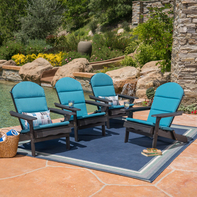 Matthias Foldable Outdoor Adirondack Set, Dark Gray/Dark Teal