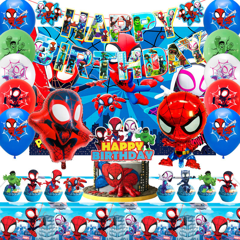 Ensemble de 30 fournitures de fête d'anniversaire Spidey and Friends, ensemble de décorations de fête pour enfants Spidey and Friends 