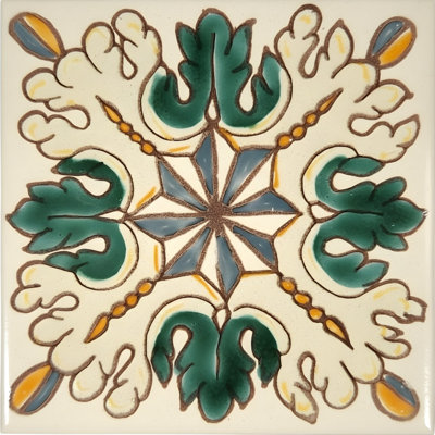 Mediterranean 4'' x 4'' Hand Painted Ceramic Decorative Accent Tile