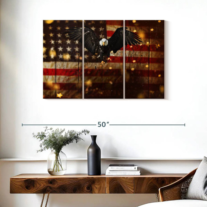 US Flag With Flying Bald Eagle, 24" H x 38" W