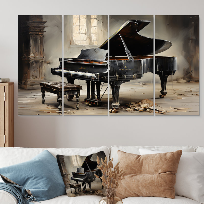 Minimalisme, piano à queue, mélodie II, ensemble de 4 pièces d'art mural, H 32 po x l 64 po