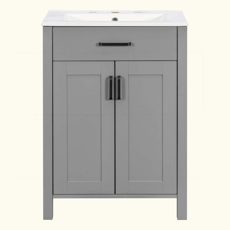 Ensemble de meuble-lavabo de salle de bain avec lavabo en céramique, meuble-lavabo compact et luxueux, 2 portes à fermeture douce