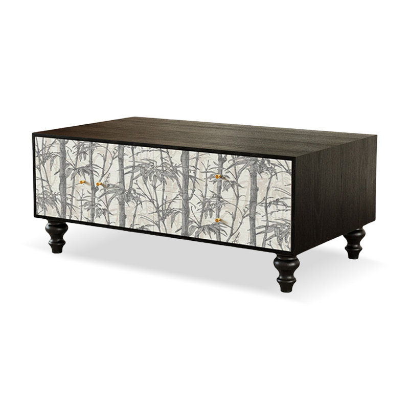 47.24" Black Solid Wood Rectangular Coffee Table