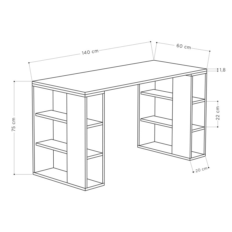 Simone Modern Desk with Built-in Bookcase – Stylish Workspace Desk with 6 Open Shelves, Saphire Oak, Saphire Oak