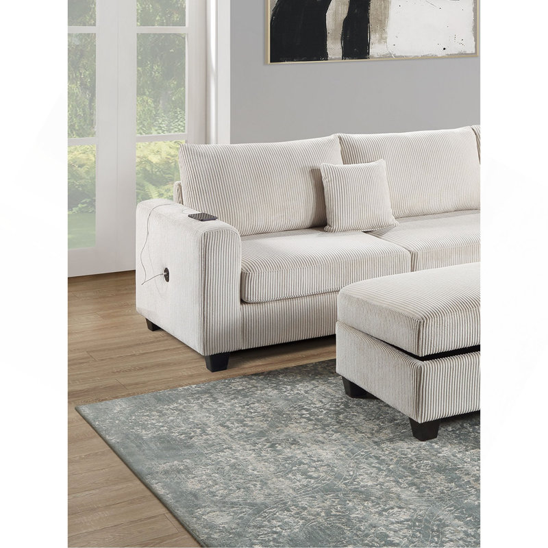 Ensemble de canapé modulaire rembourré en velours côtelé LAF ivoire 3 pièces, Ivoire ivoire