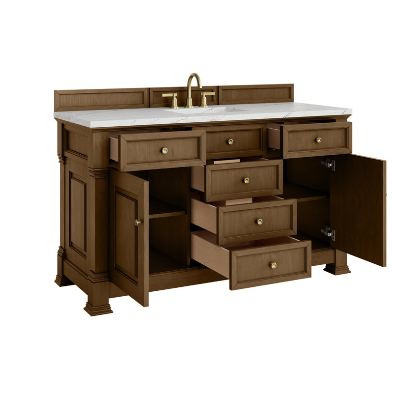 Meuble-lavabo simple l 60 po Brookfield, À entraxe, Chêne miel, Noctis éthéré