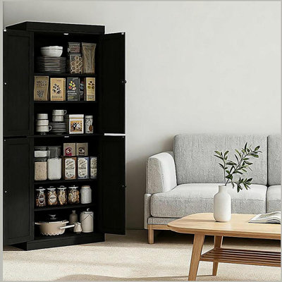 Armoire de cuisine, armoire de cuisine autoportante, armoire de rangement avec portes et tablettes