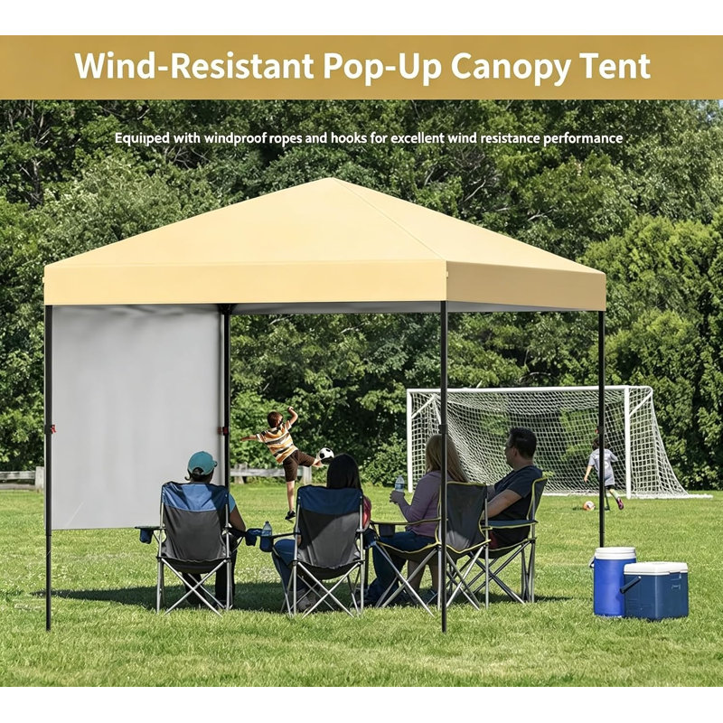 Pop Up Gazebo 1.8m x 1.8m, Adjustable Height Waterproof Outdoor Canopy Tent with Side Panel, Sandbags, Stakes & Wheeled Bag, Instant Sun Shelter for Camping Patio BBQ