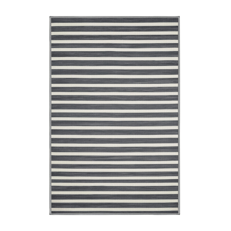 Machine Washable Horizontal Stripes Gray Area Rug, Rectangle 2' x 3'