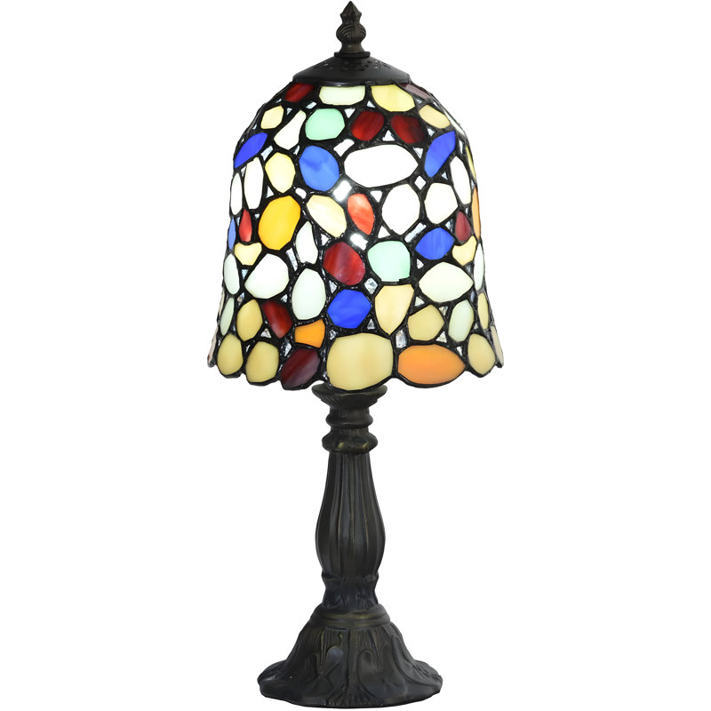 Handcrafted Multi-Colored Stained Glass Table Lamp with Antique Base