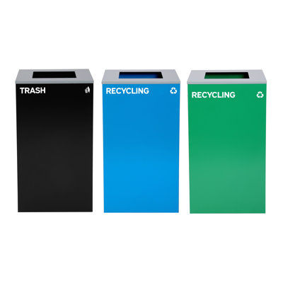 29 Gallon Steel Open Top Recycling and Trash Can Set with Square Lid
