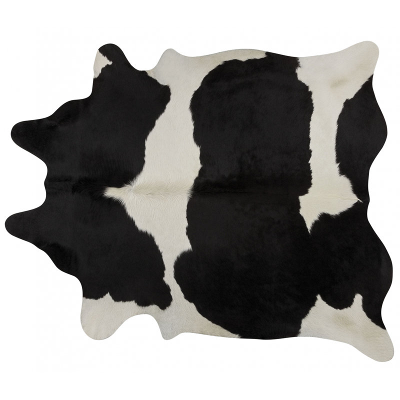 Tapis en cuir de vache noir et blanc - Tapis en cuir véritable, Nouveauté de 7 pi x 7 pi 6 po