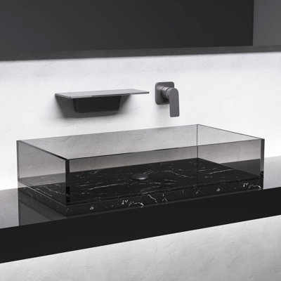 Robinet cascade de salle de bain Gunmetal - Laiton, simple, fixation murale pour économiser de l'espace