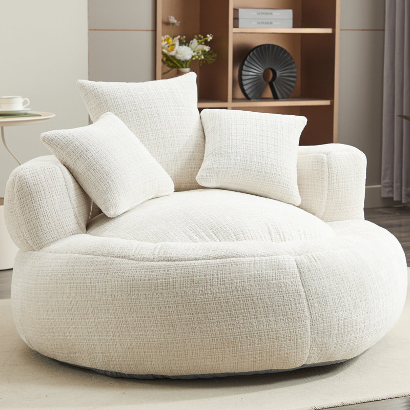 Foam Bean Bag Chair for Adults, 41.7" Round Bean Bag Sofa, Soft Chenille Lounge Chair for Teens, Bedroom & Living Room, White