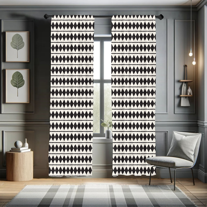 Geometric Semi-Sheer Rod Pocket Curtain Panels, 28" x 84"