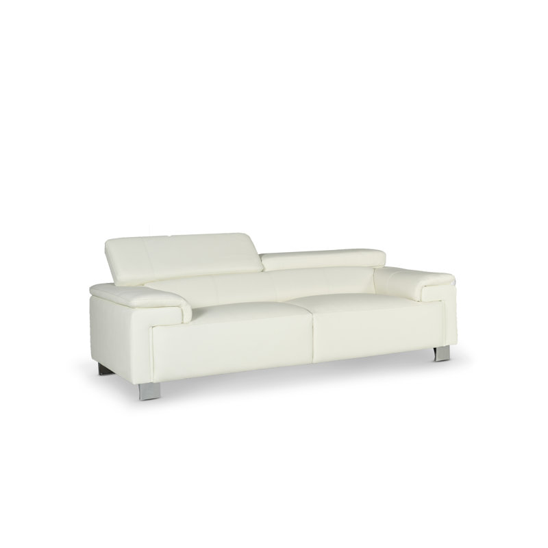Chavely Genuine Leather Pillow Top Arm Sofa, White, 3