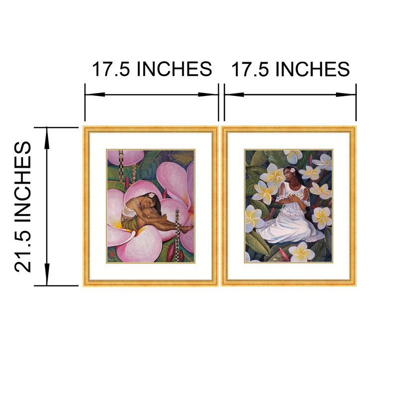 Floral Embrace Portraits Of Saipan Girls Print by Chen Xiaoping, 21.5" H x 35" W
