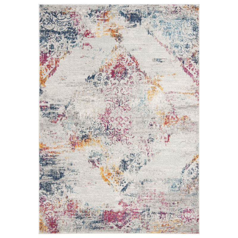 Tapis oriental gris clair / fuchsia Christa, Rectangle 6 pi x 9 pi