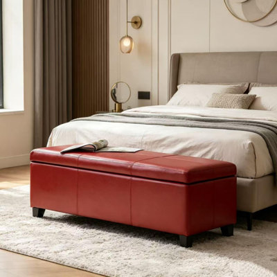 Upholstered Storage Ottoman, Solid Wooden Legs