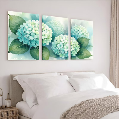 Hydrangea, impression sur toile à motif floral sur toile, ensemble de 3