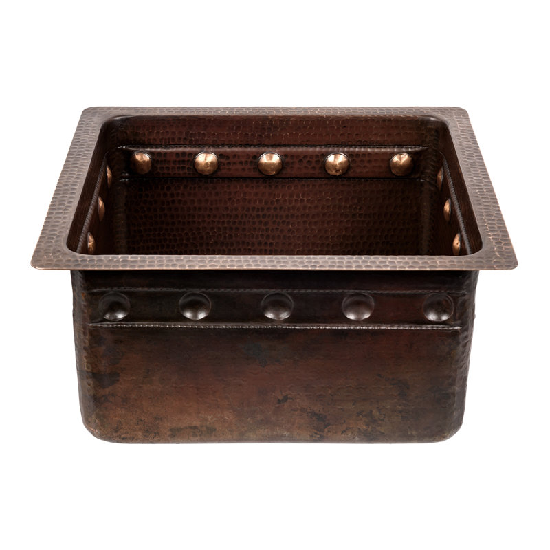 16" Gourmet Rectangular Hammered Copper Bar/Prep Sink w/ Barrel Strap Design