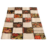Tapis rouge / vert / beige en laine noué à la main de conception unique 4 pi x 6 pi 2 po Evajane