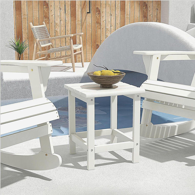 Adirondack Side Table, Square Patio End Table, Weather Resistant 15" Outdoor HDPE Table for Porch, Pool, Balcony, White