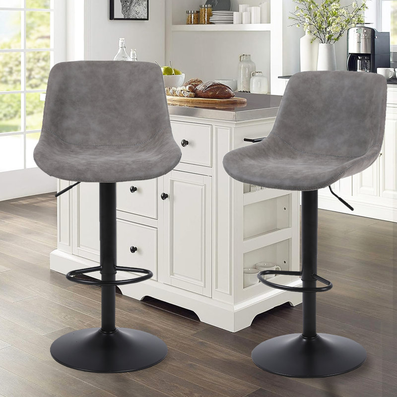 Swivel Upholstered Adjustable Height Counter Stool with Metal Frame, Grey, 2