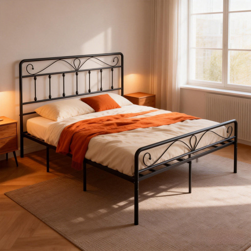 Metal Platform Bed, Full , Black 