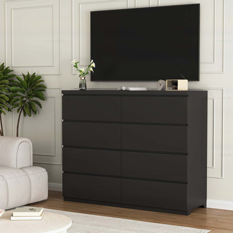 Armoire de rangement spacieuse en bois à 8 tiroirs pour la chambre à coucher et le salon, Noir