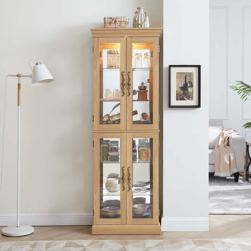Armoire de rangement en verre, H 71,26 po x l 24,21 po x P 12,2 po, Chêne clair